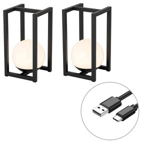 Set de 2 lămpi de masă de exterior negre cu touch reîncărcabile - Nowi