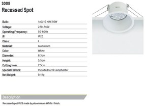 Spot incastrabil GU10 Irene alb
