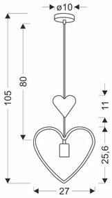 Lustră pentru copii pe cablu HEART 1xE27/20W/230V roz/alb