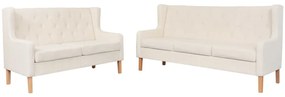 274930 vidaXL Set de canapele 2 piese, alb crem, material textil
