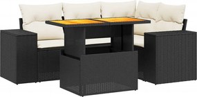 vidaXL Set mobilier de grădină cu perne, 5 piese, negru, poliratan