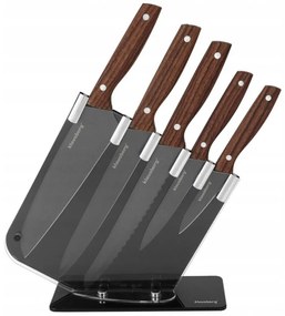 Set de cuțite cu suport Klausberg KB 7616, 6 piese, oțel inoxidabil, maro/gri