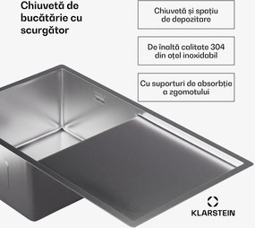 Klarstein Chiuvetă de bucătărie TitanSteel cu scurgere, 79 x 44 cm, oțel inoxidabil, rezistent la zgârieturi, rezistent la căldură