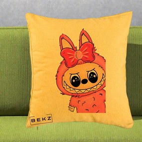 Perna Personalizata Labubu Roz cu Funda, 40x40 cm, Galben, Husa Detasabila, Perna Inclusa, BEKZ®