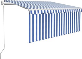vidaXL Copertină automată cu stor&LED&senzor vânt albastru&alb 3x2,5 m