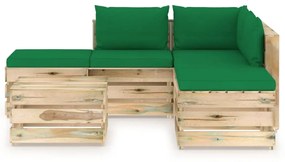 Set mobilier de gradina cu perne, 6 piese, lemn verde tratat green and brown, 6