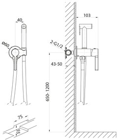 Baterie de bideu cu duș pentru instalare ascunsă Sapho ICONIC negru mat