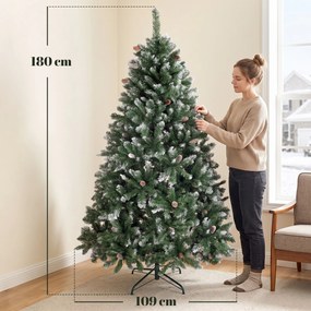HOMCOM Brad de Crăciun Înzăpezit Înalt 180 cm cu 910 Ramuri, Brad Artificial de Interior cu Conuri Decorative, Bază Metalică Pliabilă, Verde | Aosom Romania
