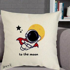 Perna Decorativa Astronaut To The Moon, 40x40 cm, Ecru, Husa Detasabila, Perna Inclusa, BEKZ®
