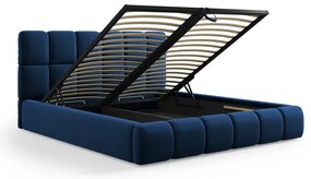 Pat matrimonial albastru închis tapițat din catifea cu spațiu de depozitare cu somieră 200x200 cm Bellis – Micadoni