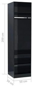 Sifonier, negru extralucios, 50x50x200 cm, PAL negru foarte lucios, 50 x 50 x 200 cm, 1