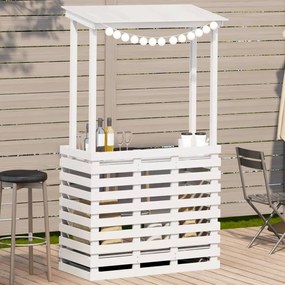 vidaXL Masă bar de exterior cu acoperiș, alb, 112,5x57x195,5 cm, lemn