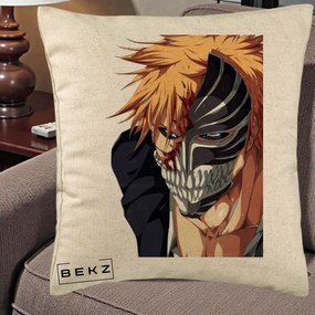 Perna Personalizata Bleach Ichigo Masca Hollow, 40x40 cm, Bej, Husa Detasabila, Perna Inclusa, BEKZ®