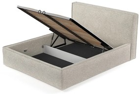 Pat matrimonial bej tapițat cu spațiu de depozitare cu somieră 160x200 cm Lounge L – Maison de Rêve