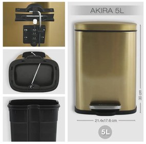 Coș de gunoi auriu mat cu pedală din oțel 5 l Akira – Spirella