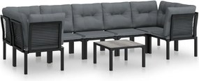 vidaXL Set șezlonguri de grădină, 8 piese, negru și gri, poliratan