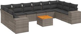 vidaXL Set canapele de grădină cu perne, 11 piese, gri, poliratan