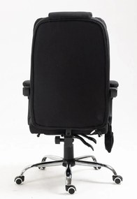 Scaun directorial cu Masaj și Încălzire, funcție șezlong, suport picioare, material textil, Negru