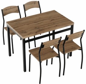 Set masa + 4 scaune din lemn , metal negru mdf stejar artizan metal negru/mdf stejar artizan