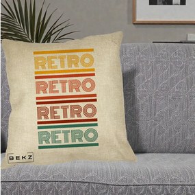 Perna Decorativa RETRO Text Multicolor, 40x40 cm, Crem, Husa Detasabila, Perna Inclusa, BEKZ®