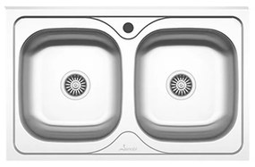 Chiuveta Sanobi, 2 Cuve universale, Inox lucios, pe masca, 80 x 50 cm