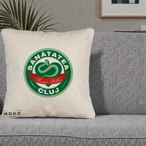 Perna Personalizata Sanatatea Cluj Servicii Publice 1986, 40x40 cm, Bej Canapea, Husa Detasabila, Perna Inclusa, BEKZ®