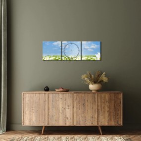 Tablou cu luncă înflorită cu margarete (cu ceas) (90x30 cm)
