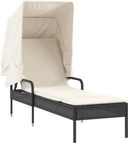 vidaXL Șezlong cu baldachin, negru, poliratan
