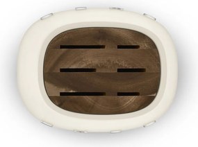 Set de cutite cu suport SMEG KBSF02CR, 7 piese, Manere din lemn de salcam, Otel inoxidabil german, Crem