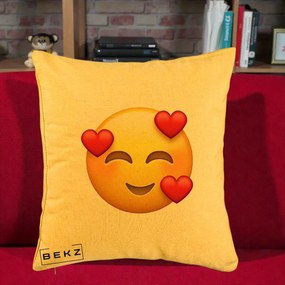 Perna Decorativa Emoji cu 3 Inimi, 40x40 cm, Galben, Husa Detasabila, Perna Inclusa, BEKZ®