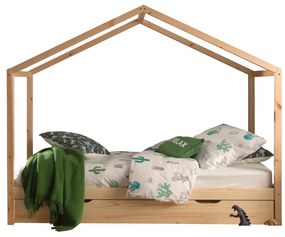 Set DALLAS culoare lemn natural este format dintr-un Pat copii Vipack fără gard (90 x 200 cm) și un sertar.