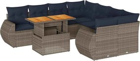 vidaXL Set canapele de grădină, 9 piese, cu perne, gri, poliratan