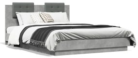 3210006 vidaXL Cadru de pat cu tăblie și lumini LED, gri beton, 150x200 cm