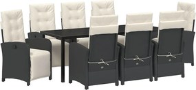 vidaXL Set de masă pentru grădină cu pernă 9 pcs Negru poliratan