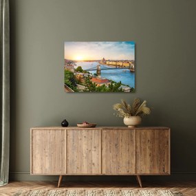 Tablou pe sticlă cu orașul Budapesta și râu (70x50 cm)