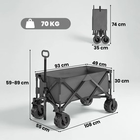 Outsunny Cărucior de Grădină cu Mâner Telescopic, Cărucior Metalic cu Spațiul de Depozitare din Material Oxford, 108x55 cm, Gri