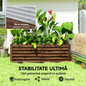 Outsunny Pat pentru Grădină Ridicat cu Fund Deschis și Bare de Suport, Ghiveci din Oțel Zincat pentru Flori și Legume, pentru Balcon sau Grădină, 180x90x57,5 cm, Maro Închis | Aosom Romania