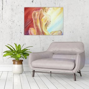 Tablou pe sticlă - Imaginea unei femei care se odihnește, pictură în ulei (70x50 cm)