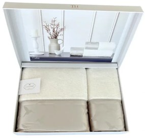 Set prosop și prosop de corp COLIBRI, 2 buc Alb - broderie bej / Beige embroidery Set (prosop 50x100cm, prosop de corp 75x150cm)