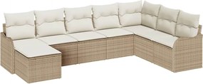 vidaXL Set de canapele pentru grădină 8 pcs Bej și alb Rattan poli