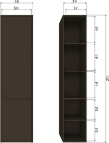 Dulap modular maro închis din lemn de pin 55x215 cm Meggy – WOOOD