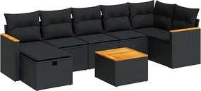 vidaXL Set mobilier de grădină cu perne, 8 piese, negru, poliratan