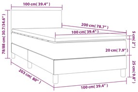 Pat box spring cu saltea, gri inchis, 100x200 cm, catifea Morke gra, 100 x 200 cm, Design simplu
