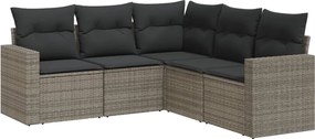 vidaXL Set canapea de grădină cu perne, 5 piese, gri, poliratan