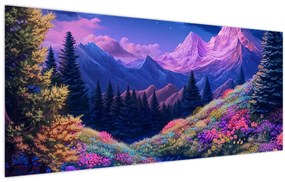 Tablou - Peisaj violet la lună plină (120x50 cm)