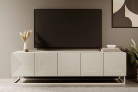 Comodă TV Asha 200 cm cu partea frontală canelat și cadru metalic în nuanța cashmere – Cashmere