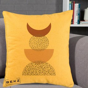 Perna Decorativa Boho Luna Plina si Forme Punctate, 40x40 cm, Galben, Husa Detasabila, Perna Inclusa, BEKZ®