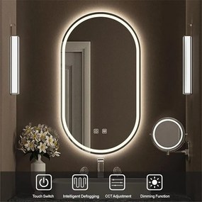 Oglindă Baie LED și Dezaburire Elit's Premium cu Senzor Touch, Lumina Rece, Caldă și Neutră, 50x100cm,
