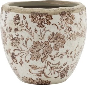 Ghiveci decorativ mocca din ceramică pictată manual, cu motiv floral, 13x11 cm, „Grenoble"