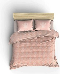 Set cuvertura pat PURE, roz/alb, bumbac, 160x235 cm, cu cearceaf si fa